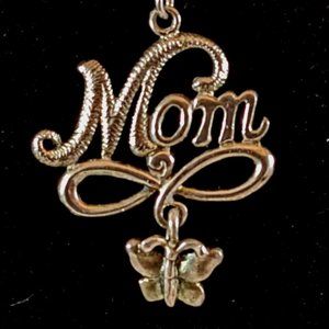Sterling 925 Silver MOM Pendant w/ Butterfly Necklace